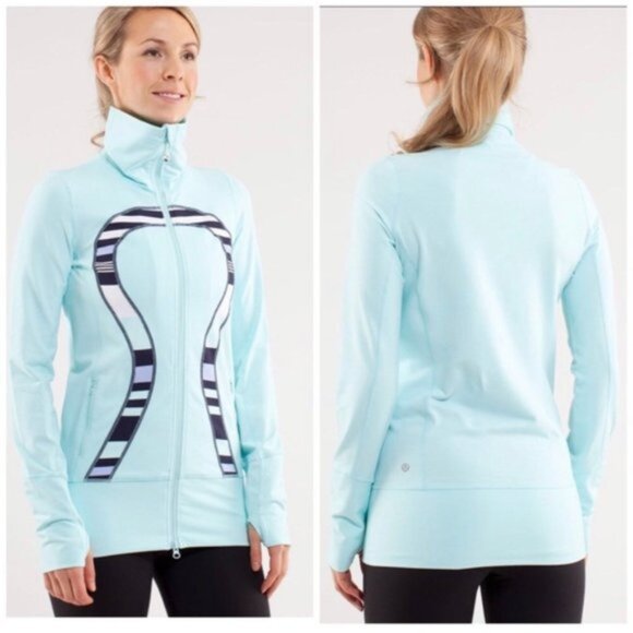 Lululemon | "Heathered Aquamarine / Discover Stripe" In Stride Jacket | Size 8 - Picture 1 of 9